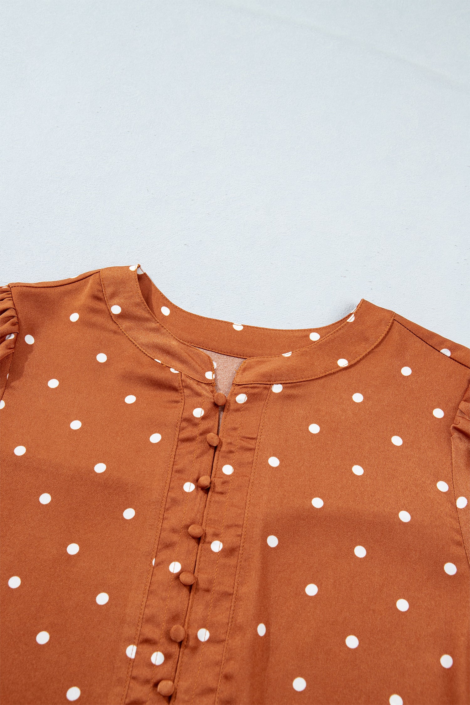 Polka Dot Half-Button V-Neck Blouse