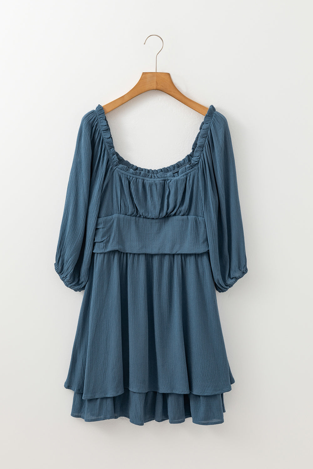 Frilled-Neck Ruched Mini Dress
