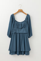 Frilled-Neck Ruched Mini Dress
