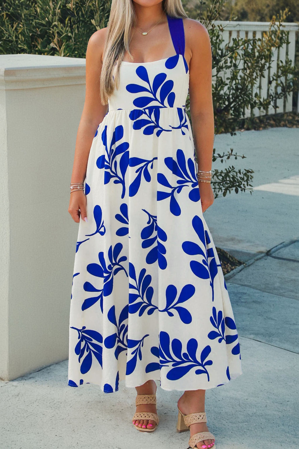 Floral Print Tie-Back Sleeveless Maxi Dress