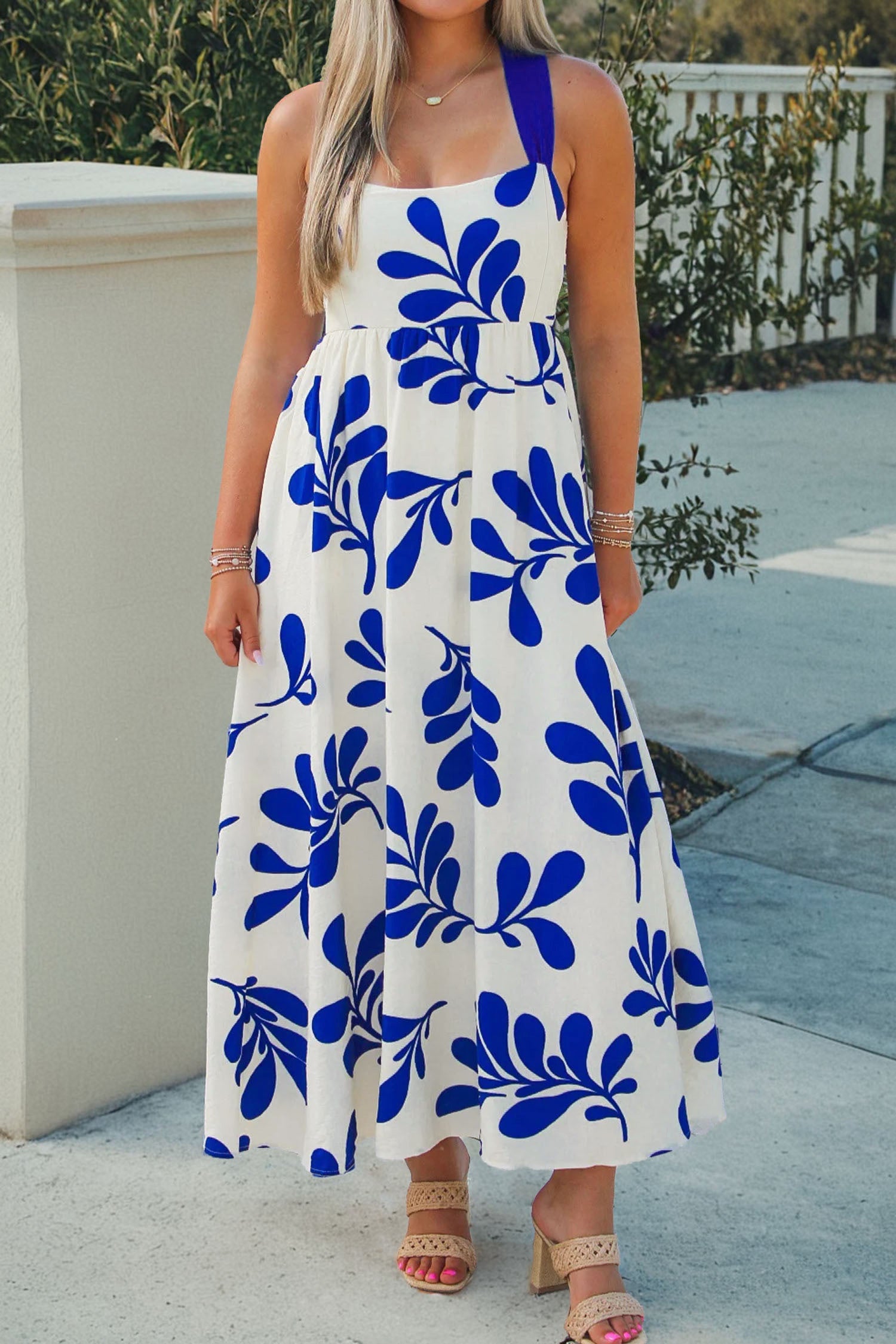 Floral Print Tie-Back Sleeveless Maxi Dress