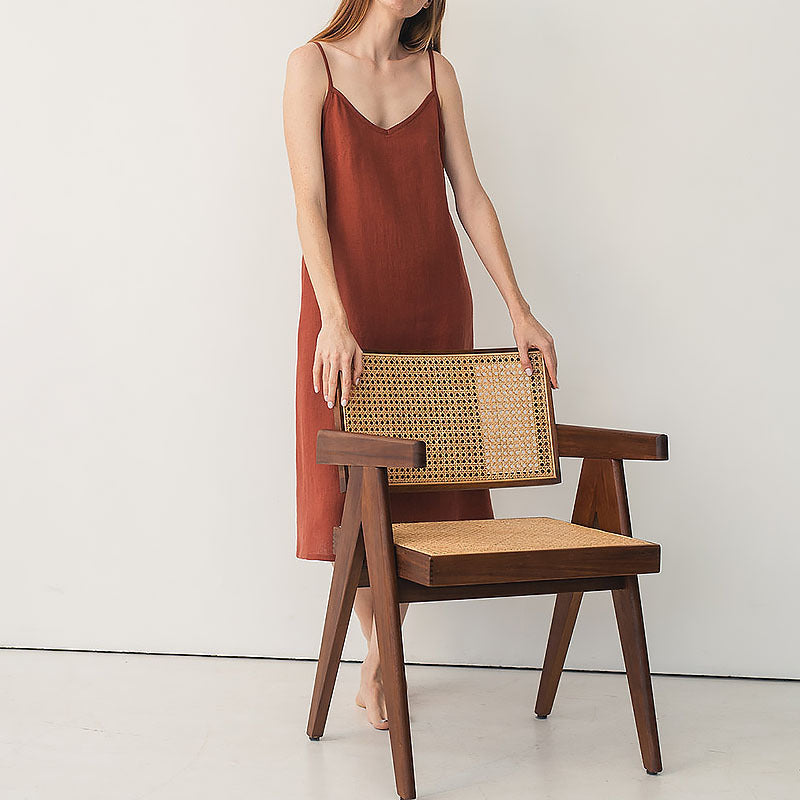 V-Neck Linen Midi Slip Dress