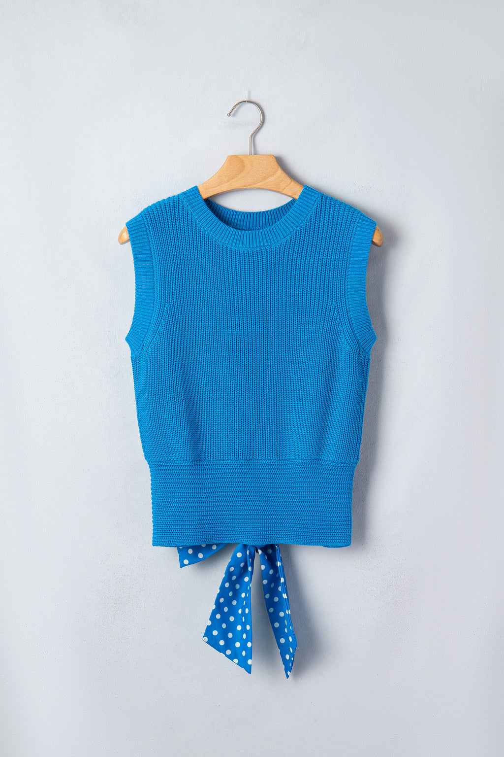 Polka Dot Knot-Back Cropped Sweater Tank