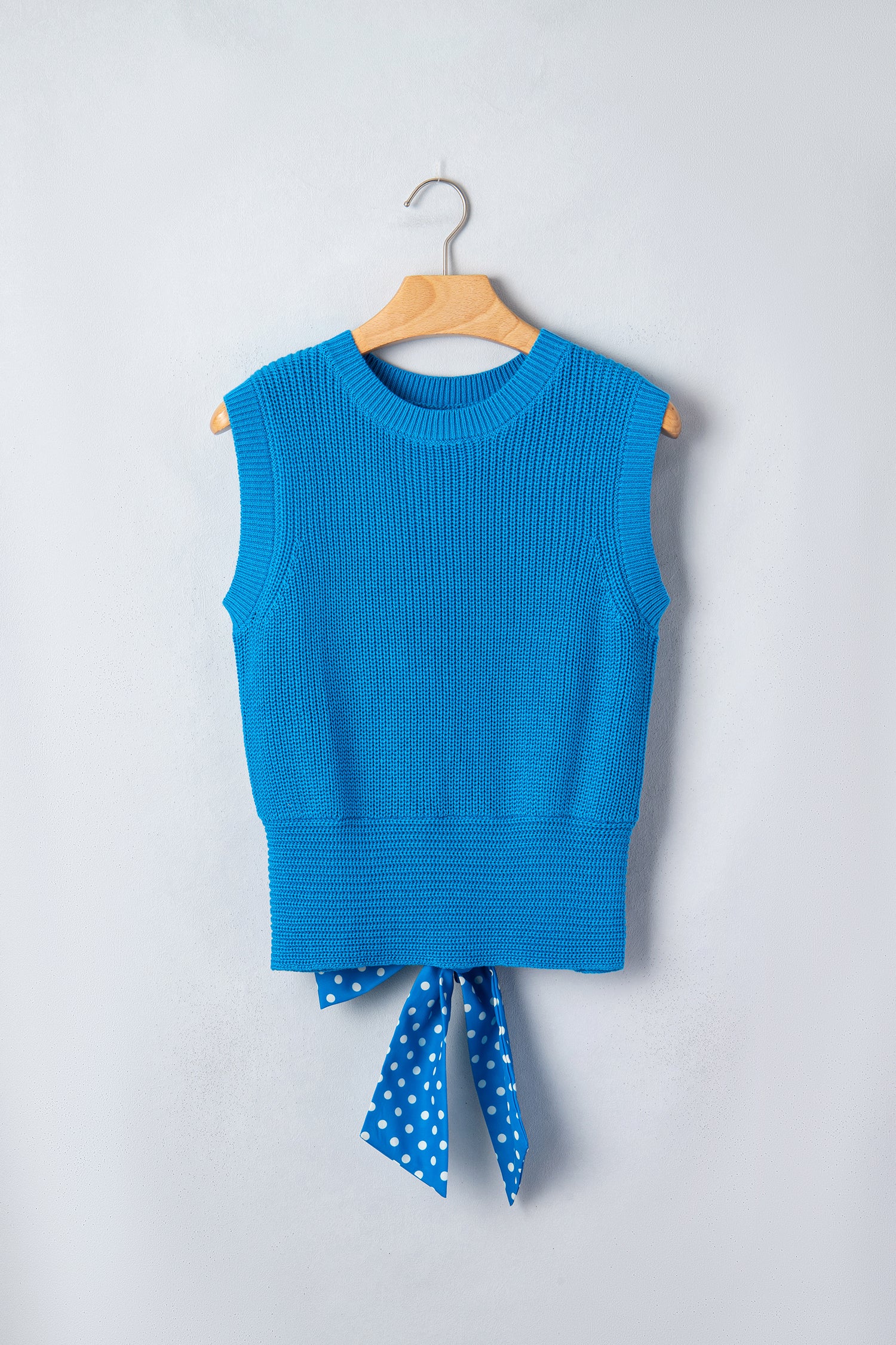 Polka Dot Knot-Back Cropped Sweater Tank