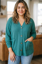 Waffle-Knit Button-Front Tunic Cardigan