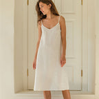 V-Neck Linen Midi Slip Dress