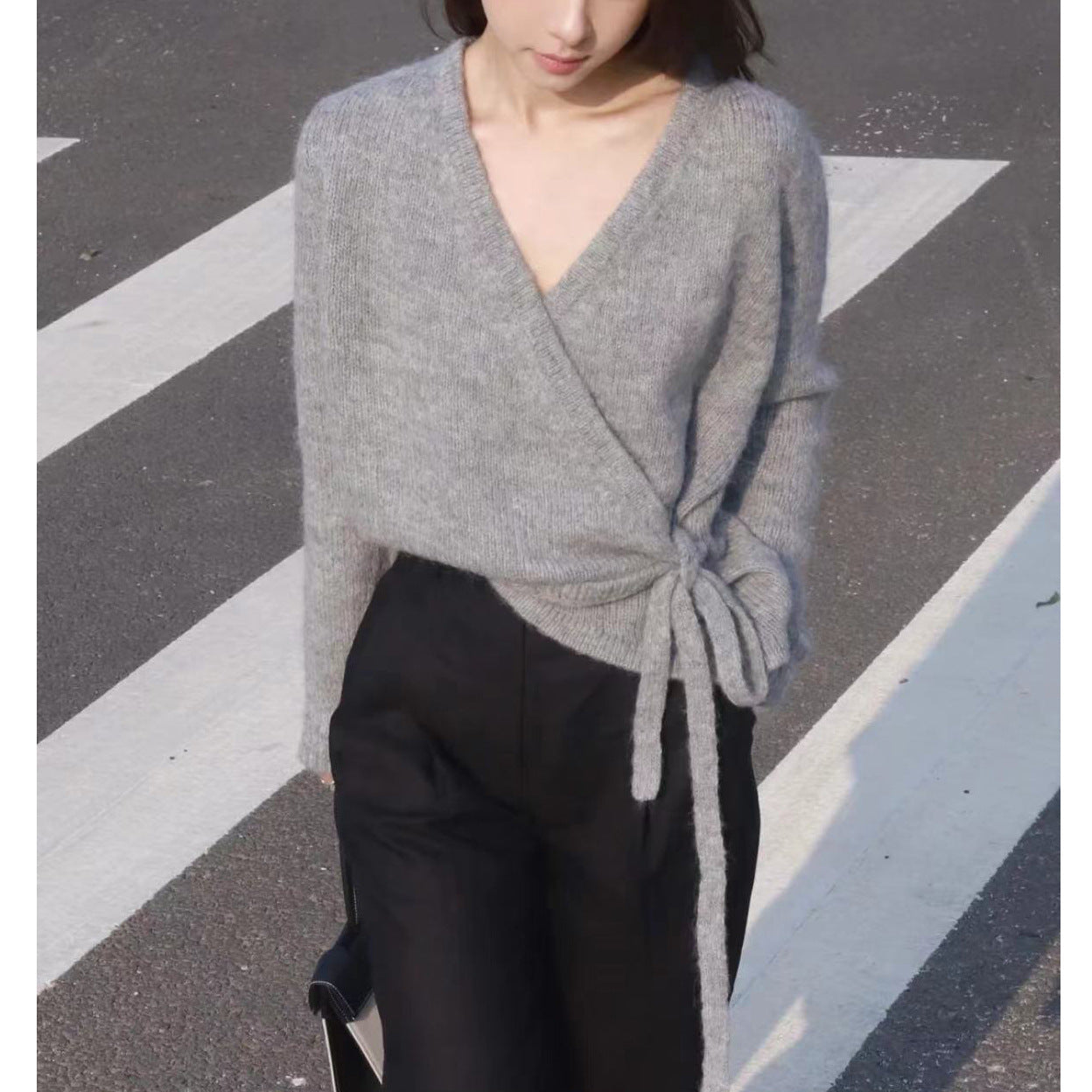 Asymmetric Hem Wool Knit Cardigan