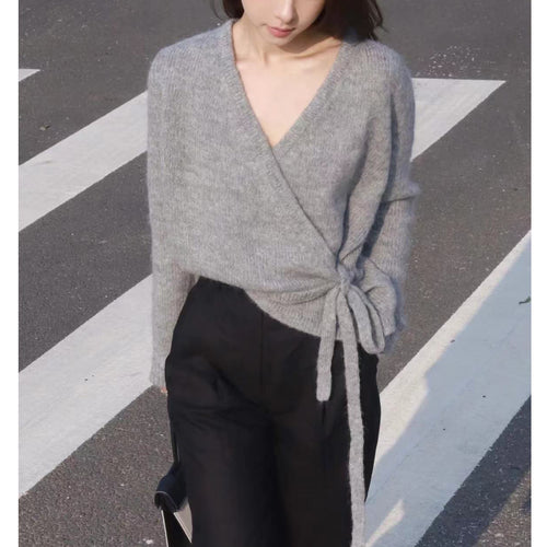 Asymmetric Hem Wool Knit Cardigan