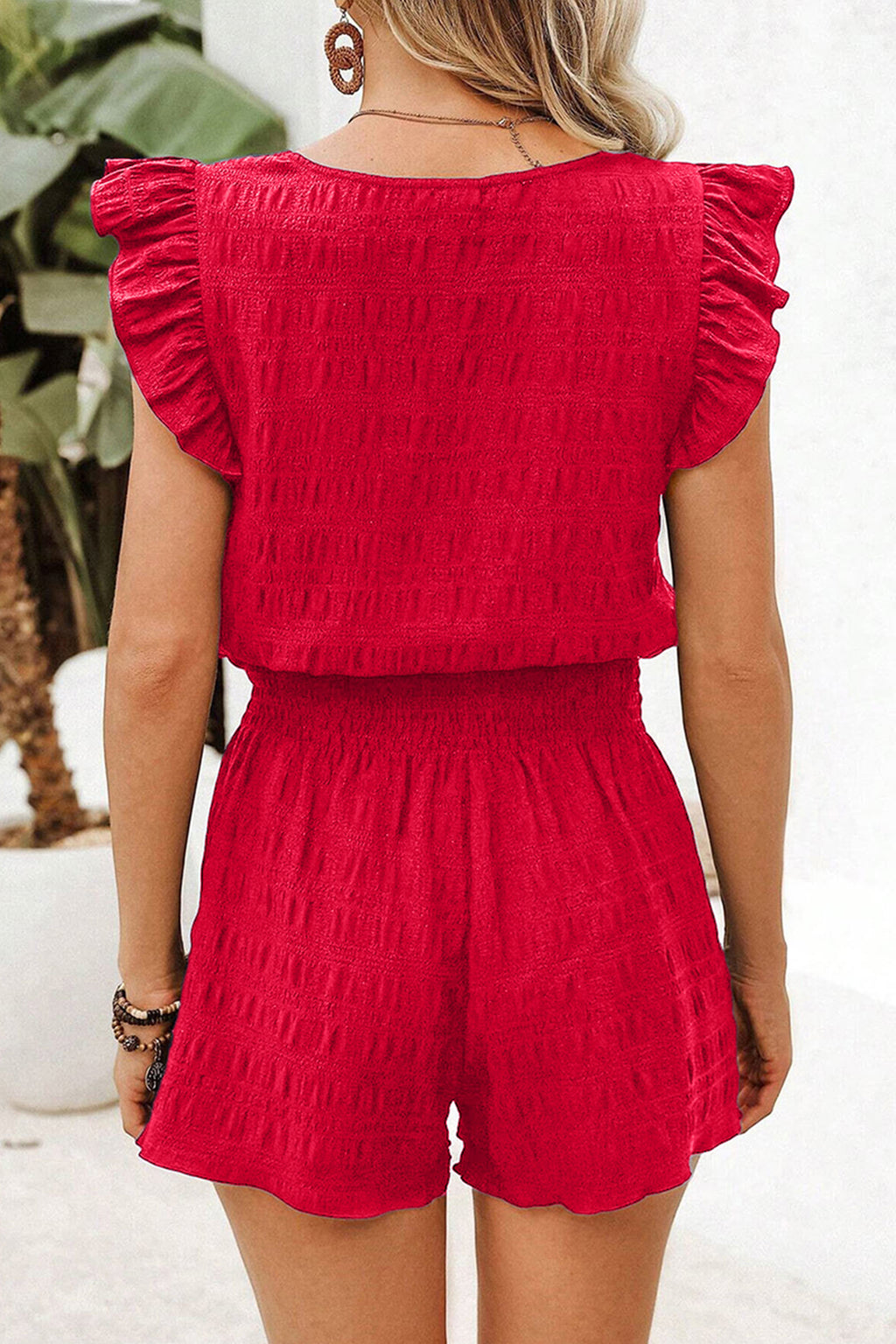 Textured Square-Neck Top and Shorts Set