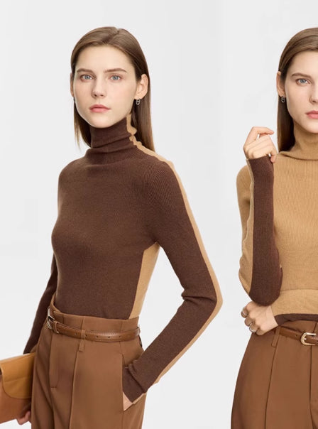 Color-Block Slim-Fit Turtleneck Wool Sweater