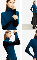 Color-Block Slim-Fit Turtleneck Wool Sweater