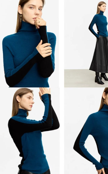 Color-Block Slim-Fit Turtleneck Wool Sweater