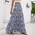 Blue Porcelain Print A-Line Maxi Skirt