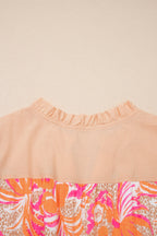 Floral Color-Block Ruffle-Sleeve Flared Midi Dress