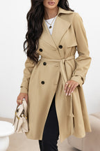 Lapel-Collar Waist-Tie Long Coat
