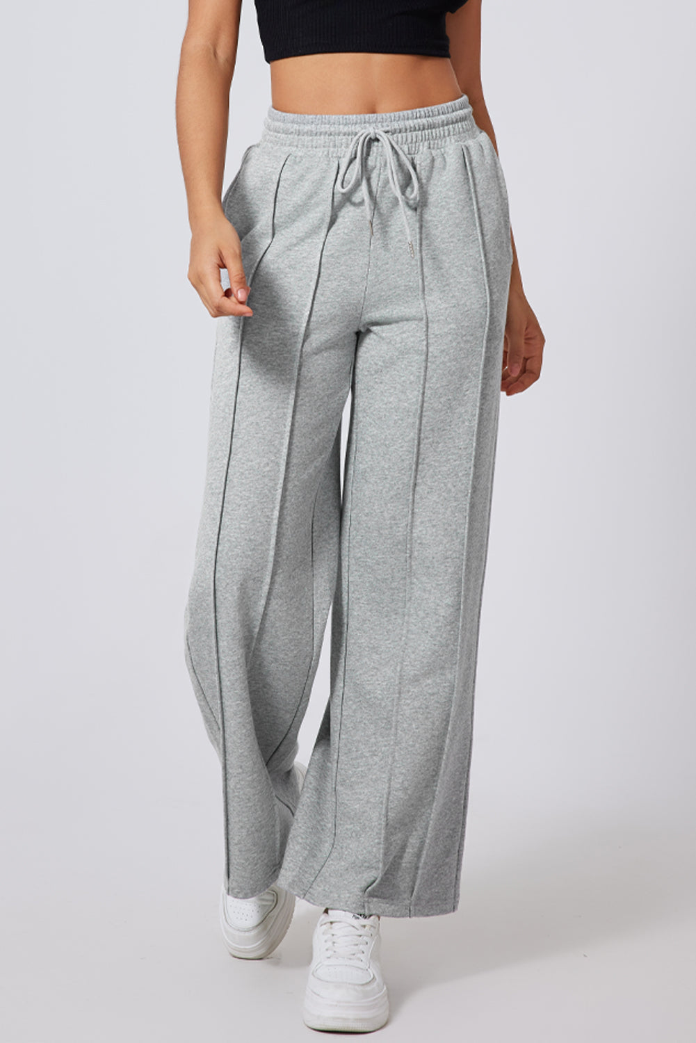 Seamed High-Waist Wide-Leg Sweatpants