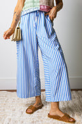 Striped Patch-Pocket Wide-Leg Ankle Pants