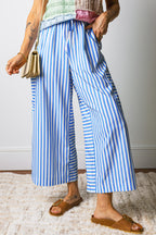Striped Patch-Pocket Wide-Leg Ankle Pants