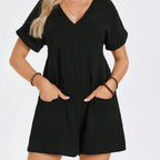 Batwing-Sleeve Cotton Pocket Romper