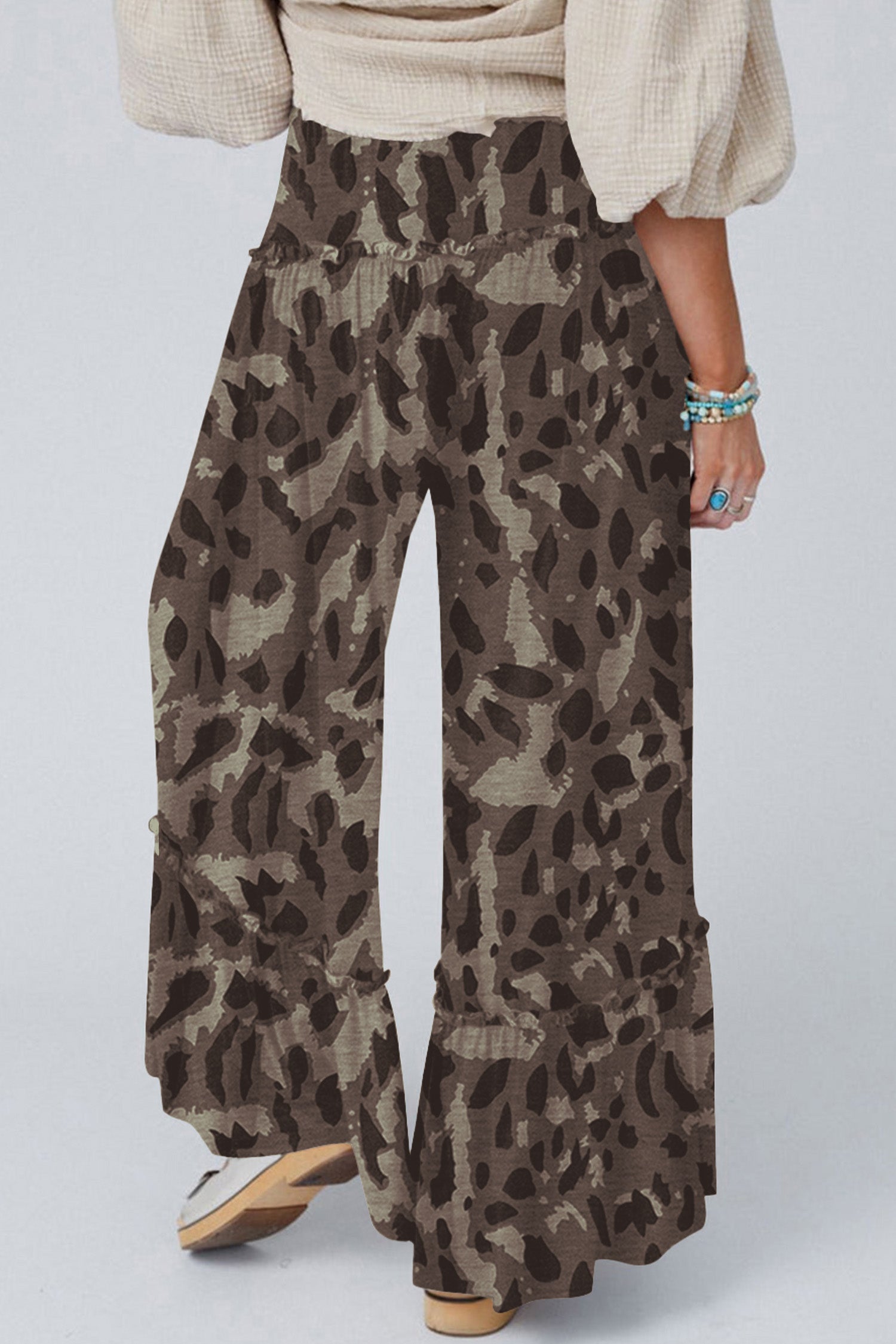 Camo Print Wide-Leg Pants