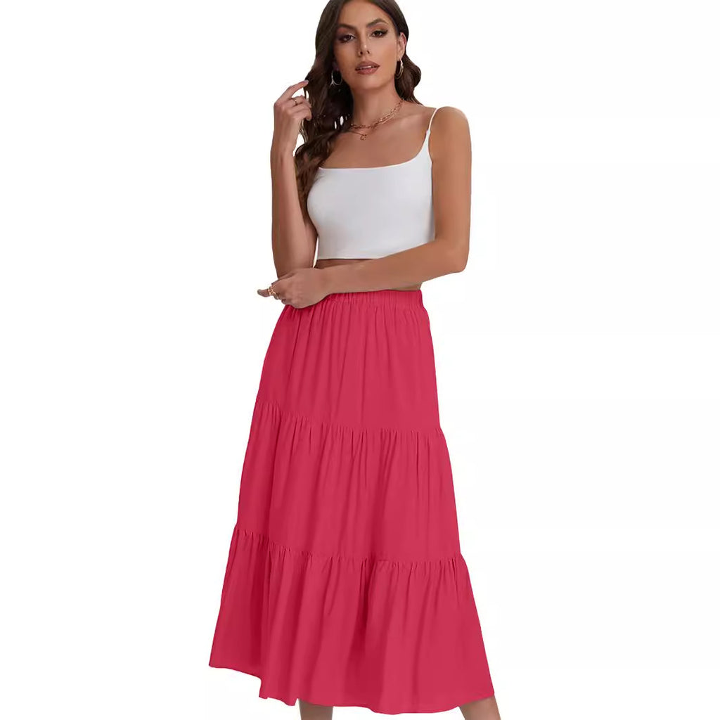 Tiered Drawstring High-Waist Maxi Skirt
