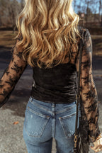 Lace and Mesh Slim-Fit Long-Sleeve Blouse