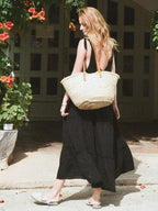 Tie-Shoulder Tiered Ramie Cotton Maxi Dress