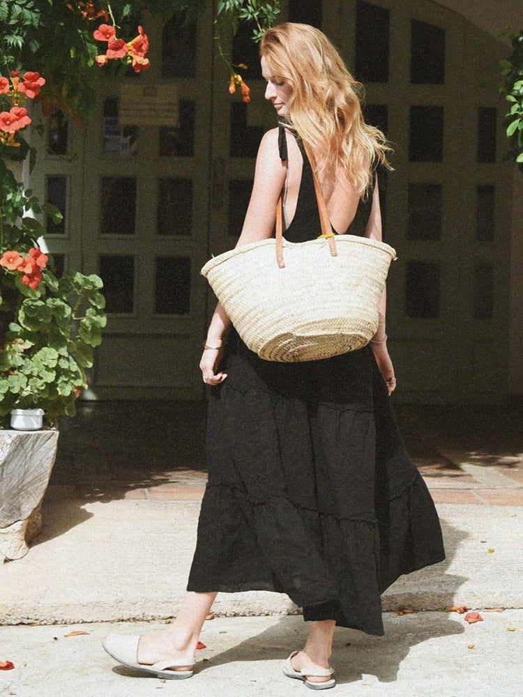 Tie-Shoulder Tiered Ramie Cotton Maxi Dress