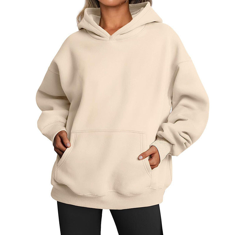 Oversized Drop-Shoulder Pullover Hoodie with Pocket