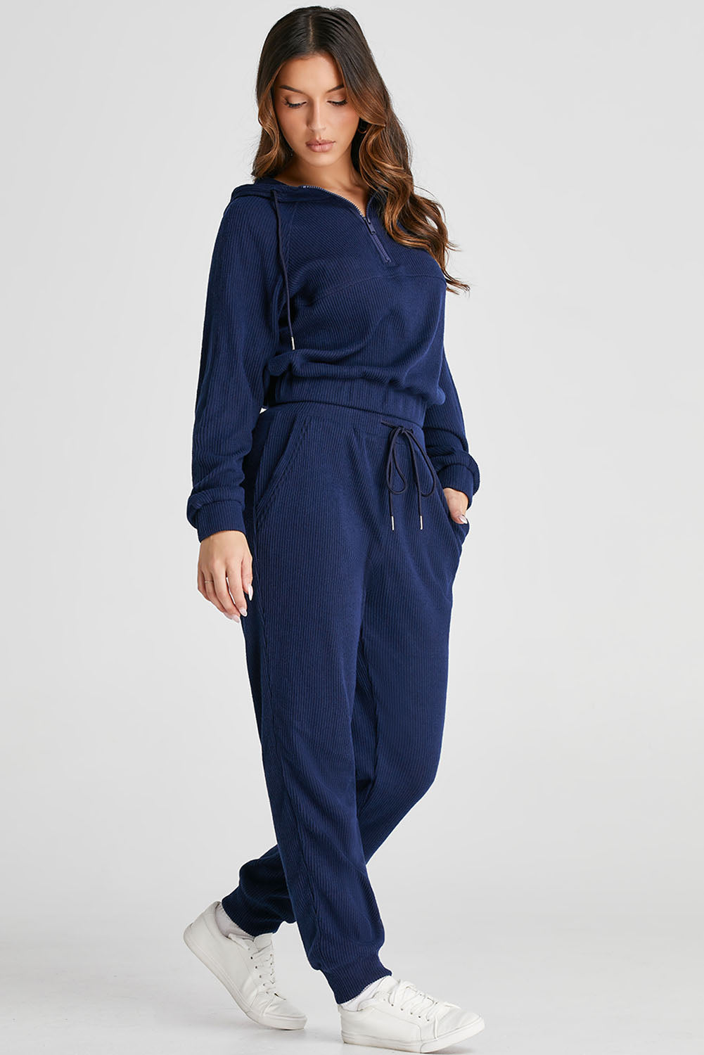 Ribbed Knit Cropped Hoodie and Joggers Set