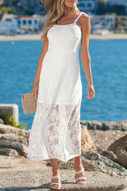 Floral Lace Overlay Tie-Strap Maxi Dress