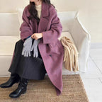 Raglan-Sleeve Double-Faced Wool Long Coat
