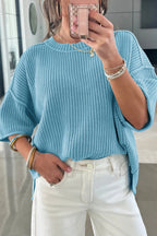 Blue Exposed Seam Half Sleeve Relaxed Sweater