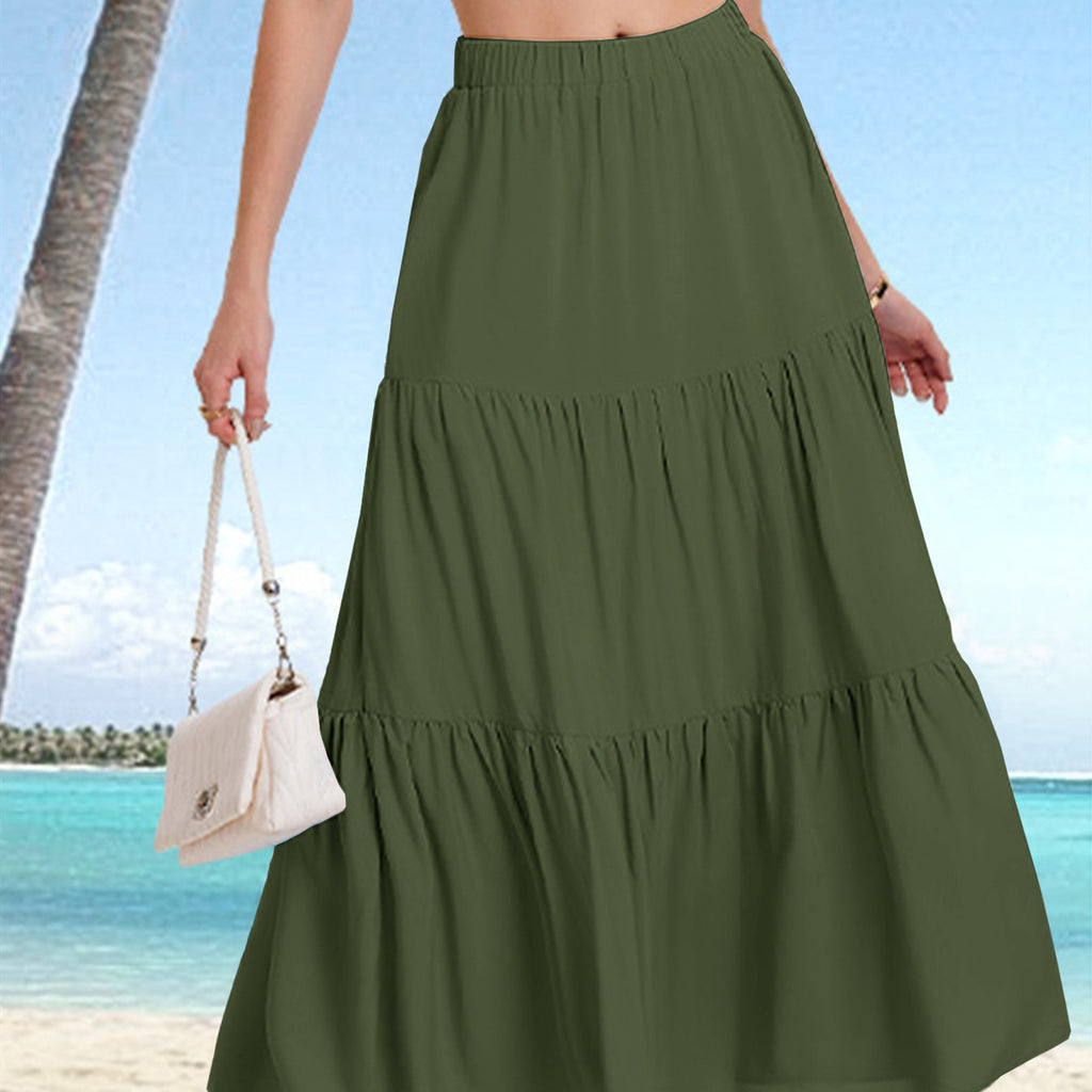 Tiered Drawstring High-Waist Maxi Skirt