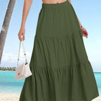 Tiered Drawstring High-Waist Maxi Skirt