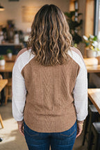 V-Neck Lace Sleeve Patchwork Blouse