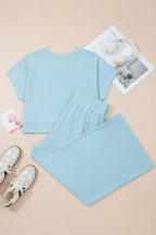 Ribbed-Trim Tee and Drawstring Pants Set