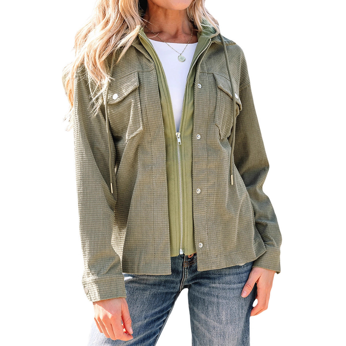 Textured Zip-Front Hooded Jacket