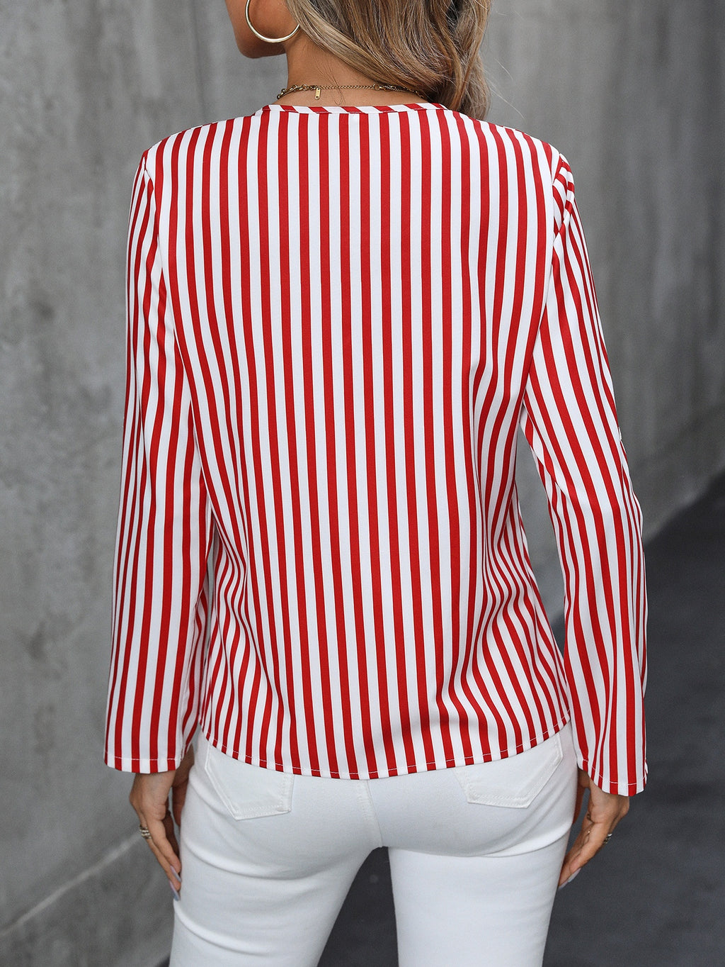 Striped V-Neck Button-Up Shirt