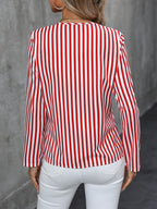 Striped V-Neck Button-Up Shirt