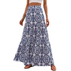 Blue Porcelain Print A-Line Maxi Skirt