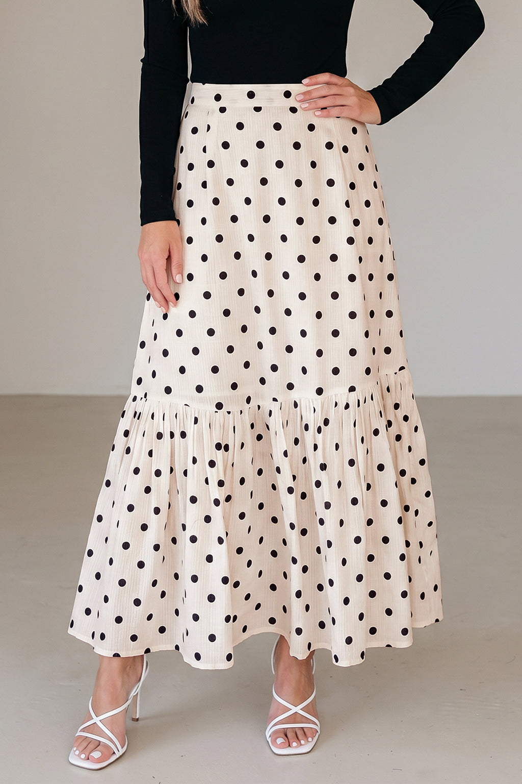 Polka Dot Split-Hem Maxi Skirt