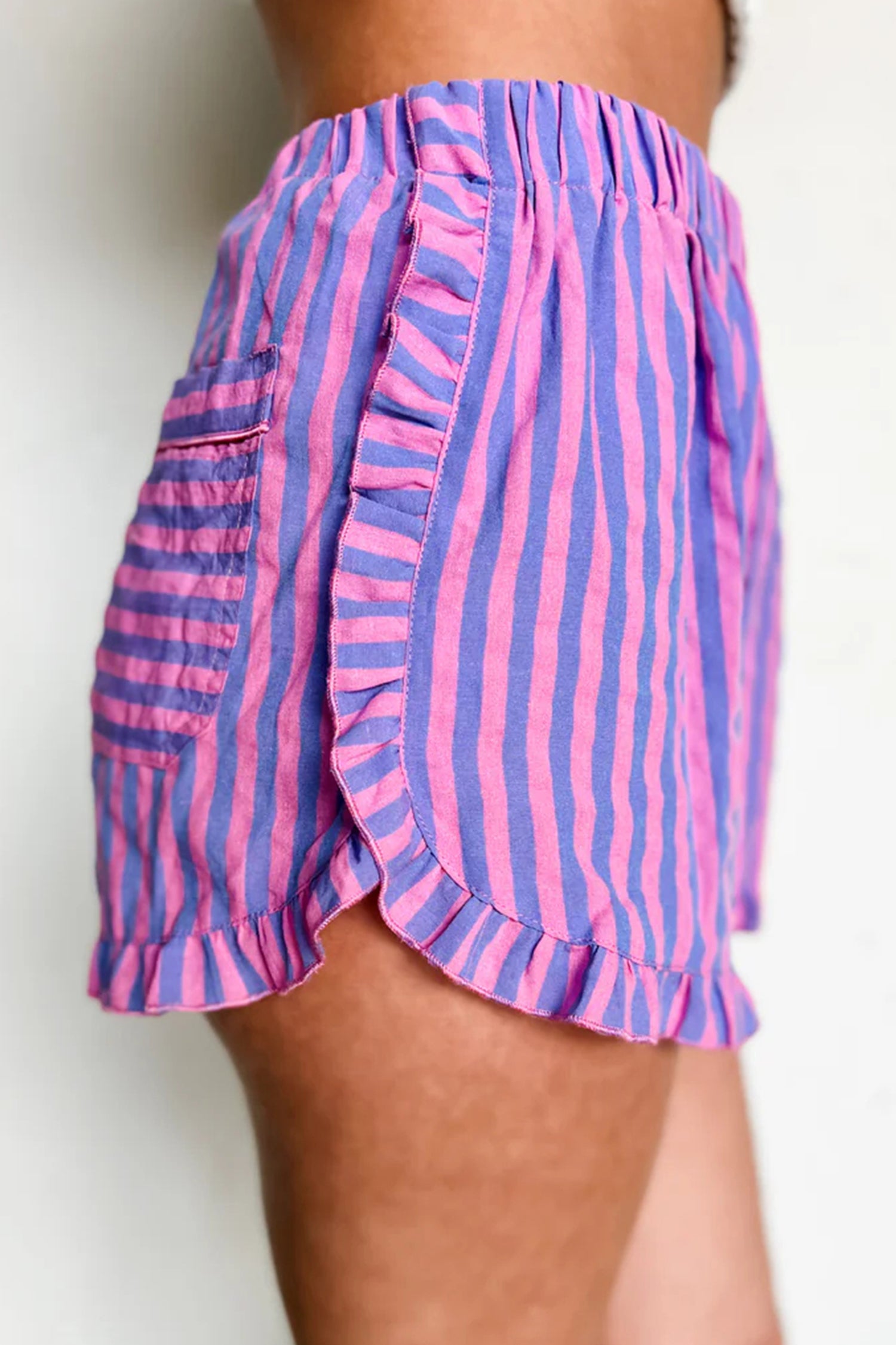 Striped Elastic-Waist Ruffle-Trim Shorts