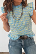 Gingham Smocked Lace-Trim Tank Top