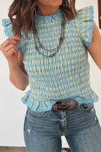 Gingham Smocked Lace-Trim Tank Top