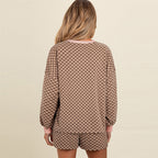 Plaid Long-Sleeve Top and Shorts Two-Piece Set