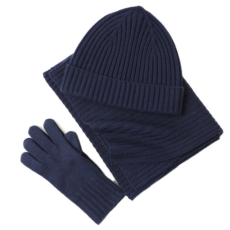 Ribbed Wool Beanie, Scarf and Gloves Set