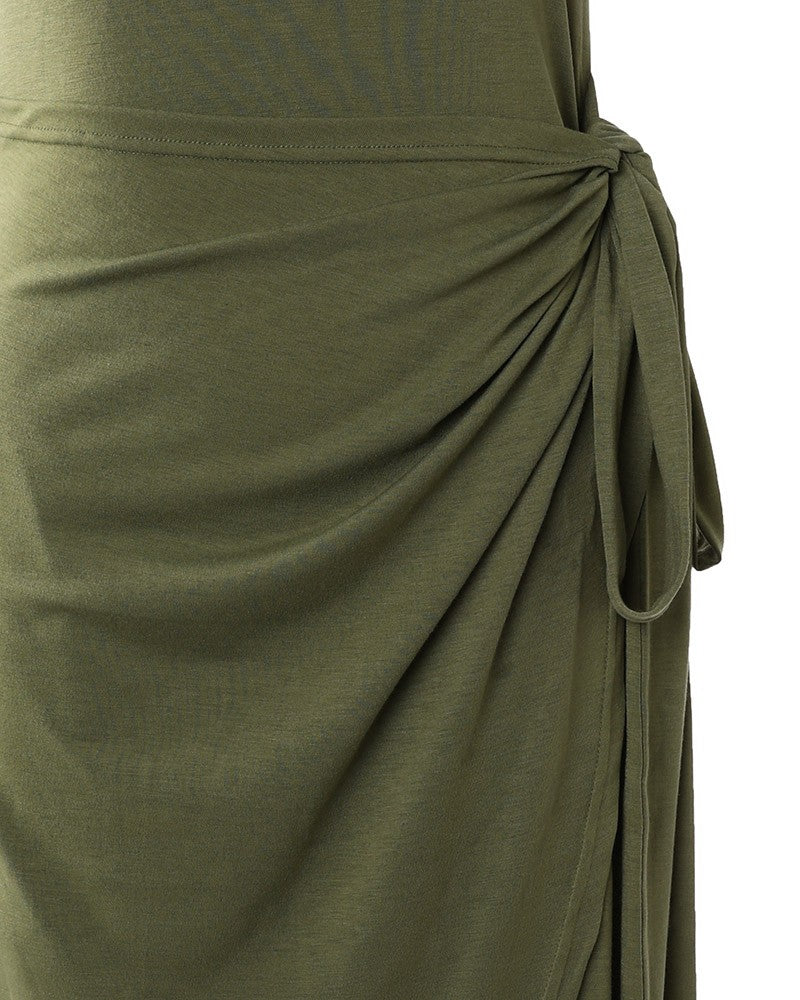 V-Neck Bandage Midi Dress with Asymmetric Hem
