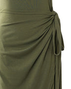 V-Neck Bandage Midi Dress with Asymmetric Hem