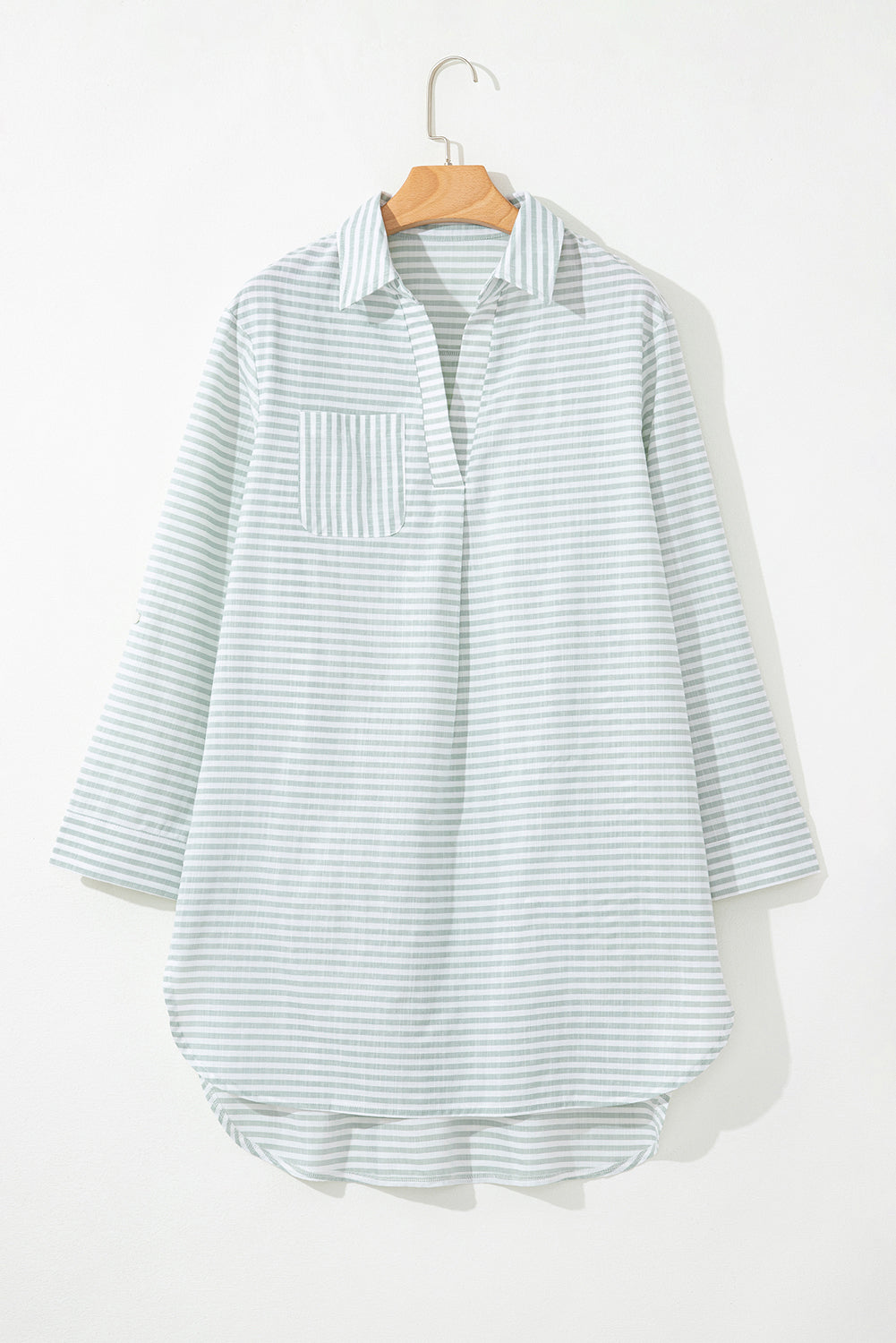 Striped Collared Long-Sleeve Beach Cover-Up